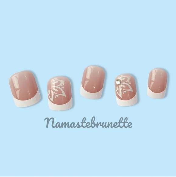 2/$16 Floral & Rhinestone French Manicure Press on Nails - Picture 11 of 17